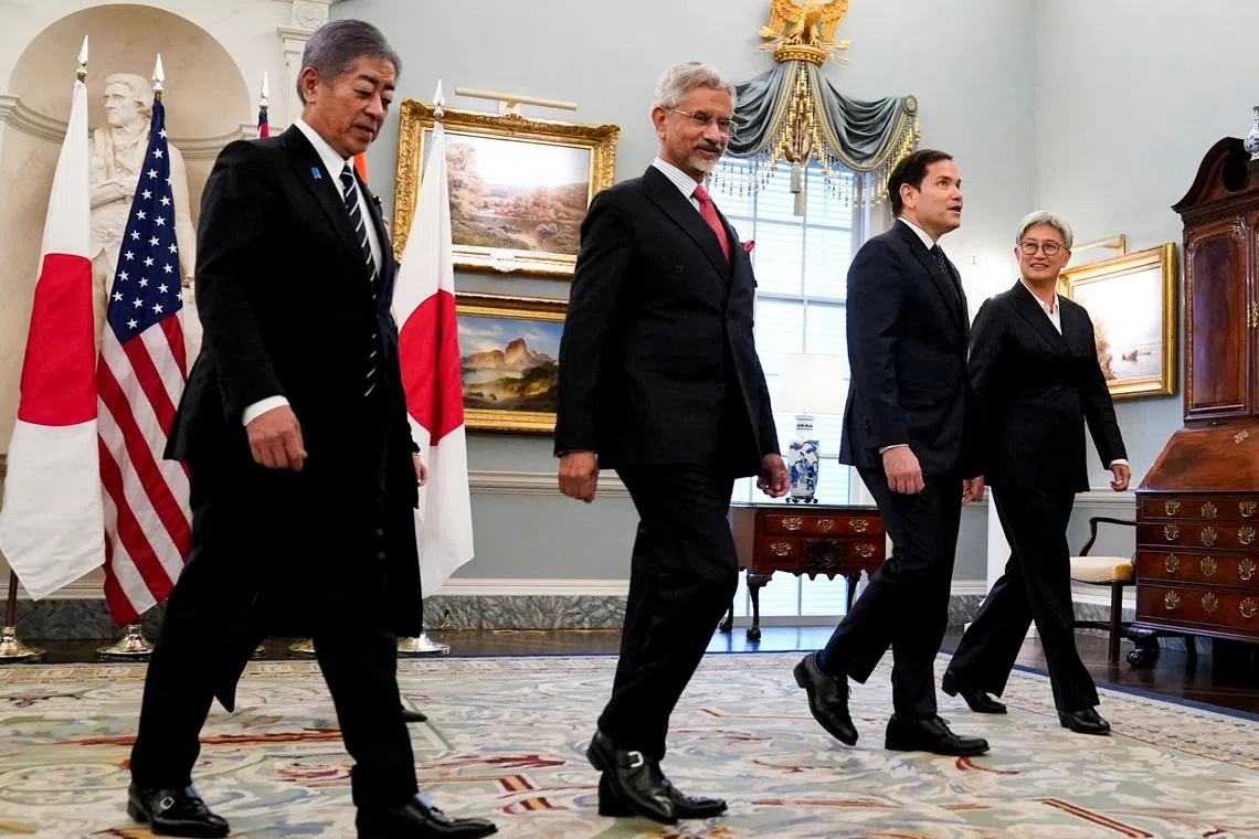 FILE PHOTO: U.S. Secretary of State Marco Rubio meets with Indian External Affairs Minister Dr. Subrahmanyam Jaishankar, Australian Foreign Minister Penny Wong, and Japanese Foreign Minister Iwaya Takeshi at the State Department in Washington, U.S., January 21, 2025. REUTERS/Elizabeth Frantz/File Photo