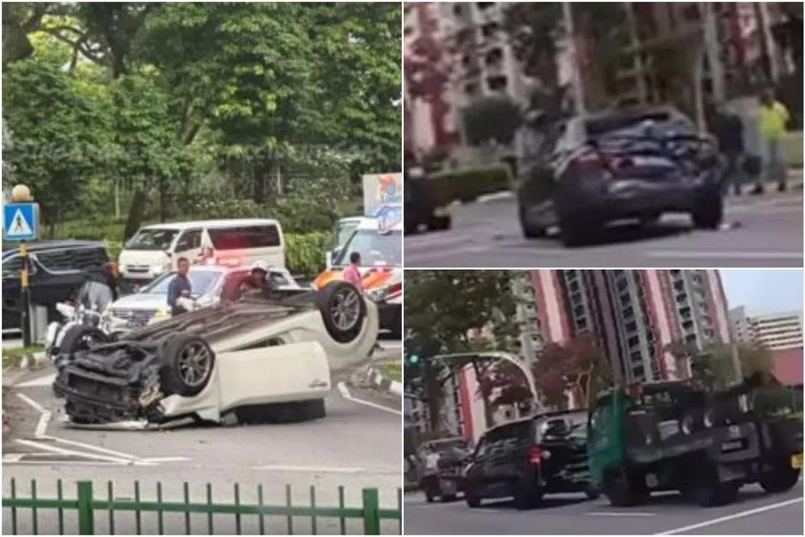 An accident at the junction of Ang Mo Kio Avenue 1 and Ang Mo Kio Avenue 8 on Dec 3 (left) and another near Tanjong Katong Complex in Paya Lebar on Dec 2.