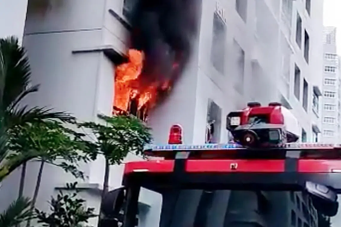 A fire broke out in a five-room unit on the second floor of an HDB flat in Punggol on Saturday (Feb 25). No one was injured as its occupants evacuated in time.