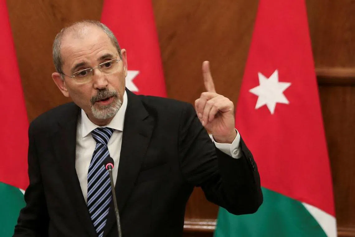 FILE PHOTO: Jordan's Foreign Minister Ayman Safadi speaks during a news conference  in Amman, Jordan October 19, 2023. REUTERS/Alaa Al Sukhni/File Photo