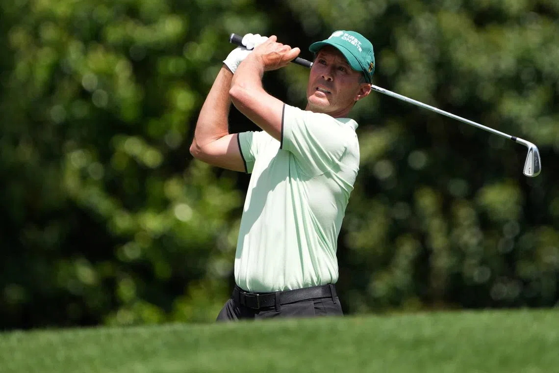 FILE PHOTO: Apr 11, 2024; Augusta, Georgia, USA; Mike Weir plays his shot from the fourth tee during the first round of the Masters Tournament. Mandatory Credit: Kyle Terada-USA TODAY Sports/File Photo