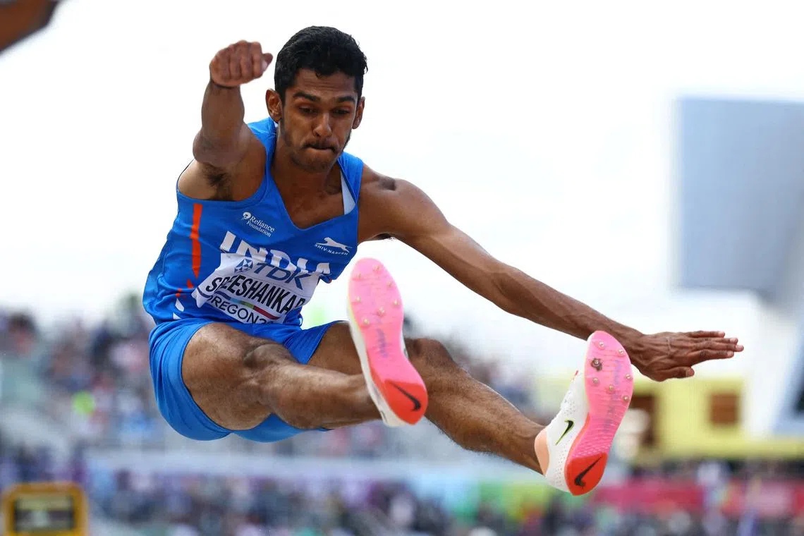 FILE PHOTO: Athletics - World Athletics Championships - Men's Long Jump - Final - Hayward Field, Eugene, Oregon, U.S. - July 16, 2022 India's Murali Sreeshankar in action during the men's long jump final REUTERS/Kai Pfaffenbach/File Photo