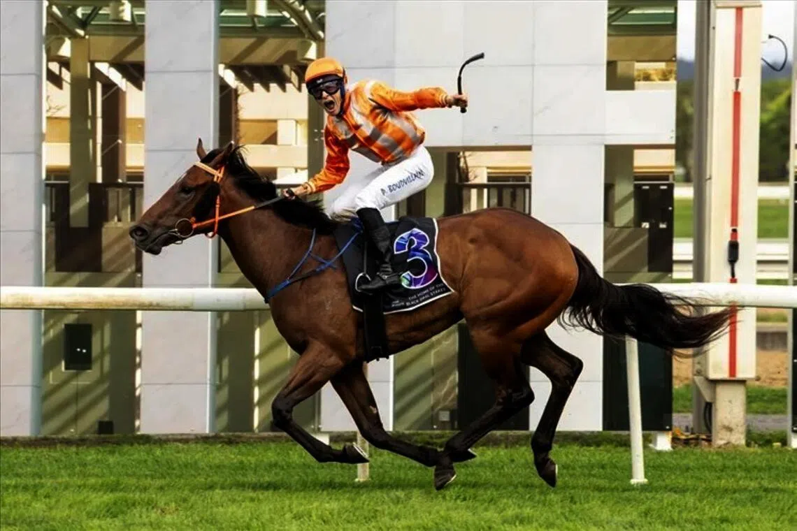 Music Time (Pierre Boudvillain) winning the Group 3 Black Opal Stakes (1,200m) at Canberra on March 8. One week later, his owners paid up the late entry fee of A$150,000 to run in the Group 1 Golden Slipper (1,200m) at Rosehill on March 21.


