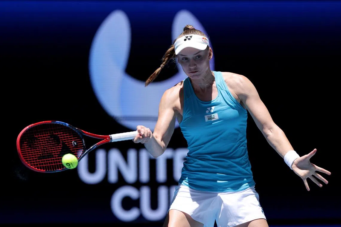 Kazakhstan's Elena Rybakina in action against Jessica Bouzas Maneiro of Spain during day one of the United Cup in Australia.