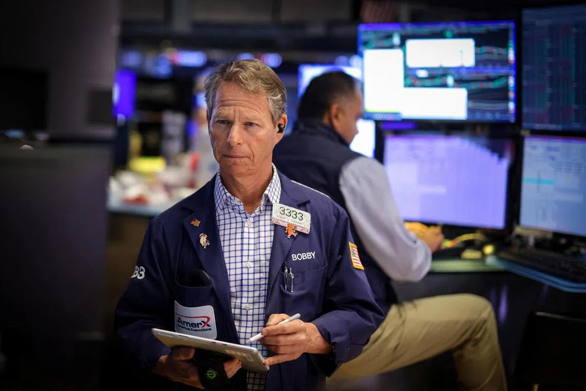 Traders working on the floor of the New York Stock Exchange, in New York City.