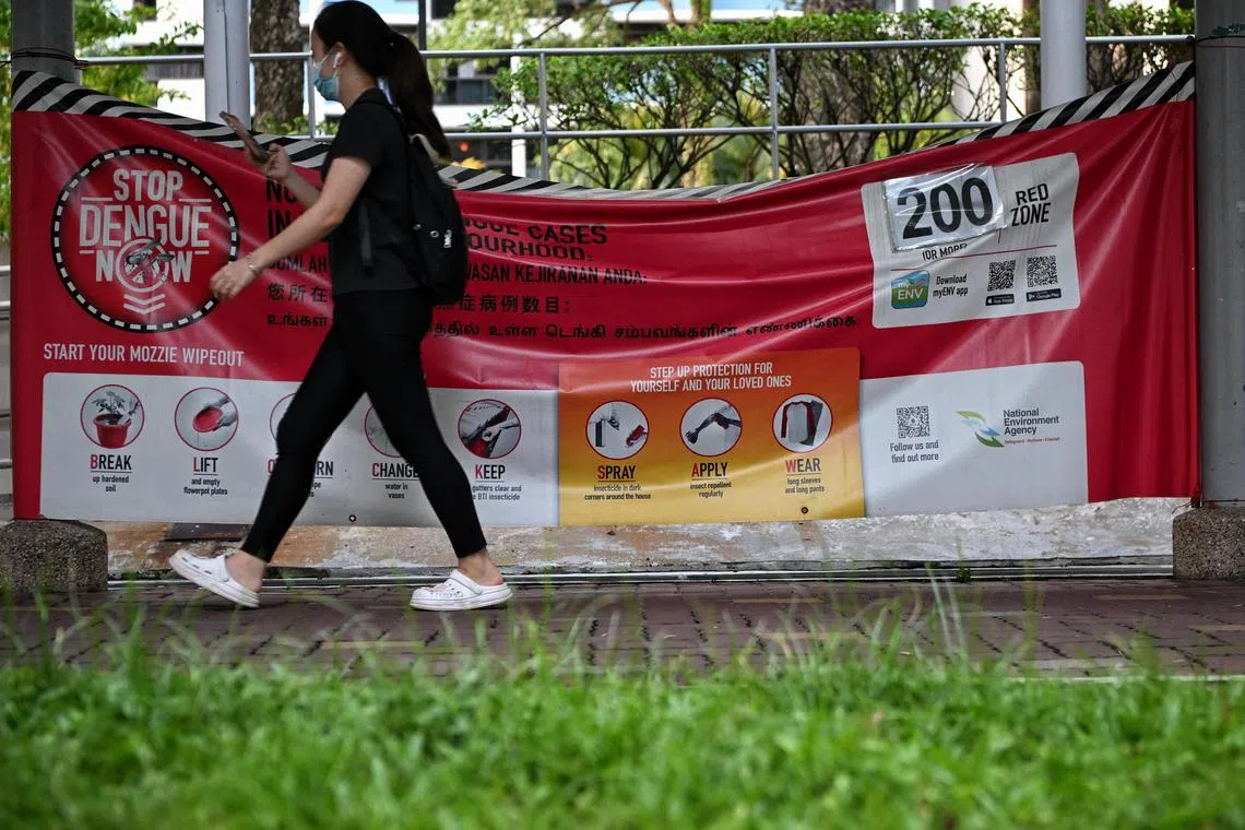 A banner alerting residents of a high number of dengue cases in Toa Payoh on Sep 7, 2023.