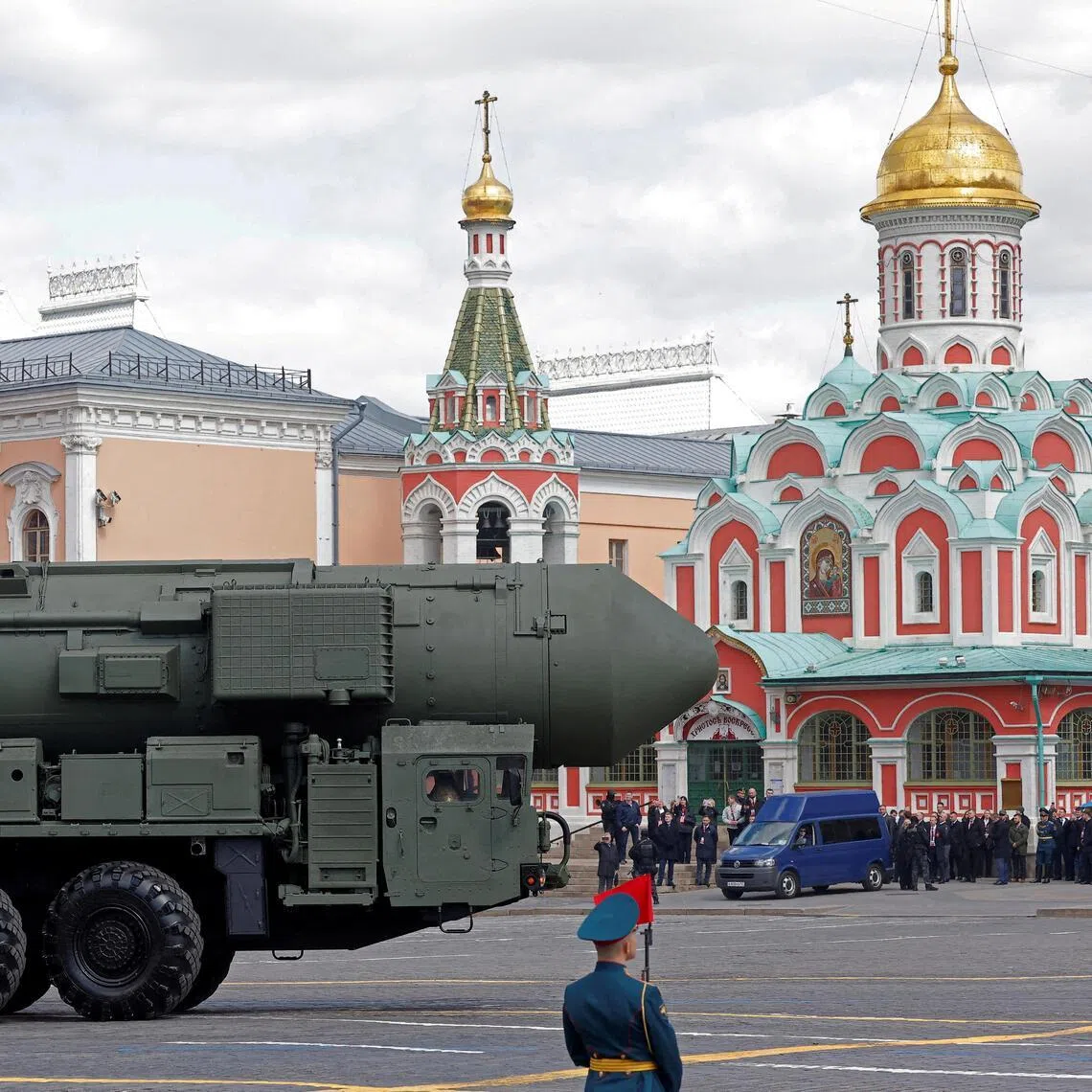 A Russian Yars intercontinental ballistic missile system on display during a military parade in Moscow, in May 2025.