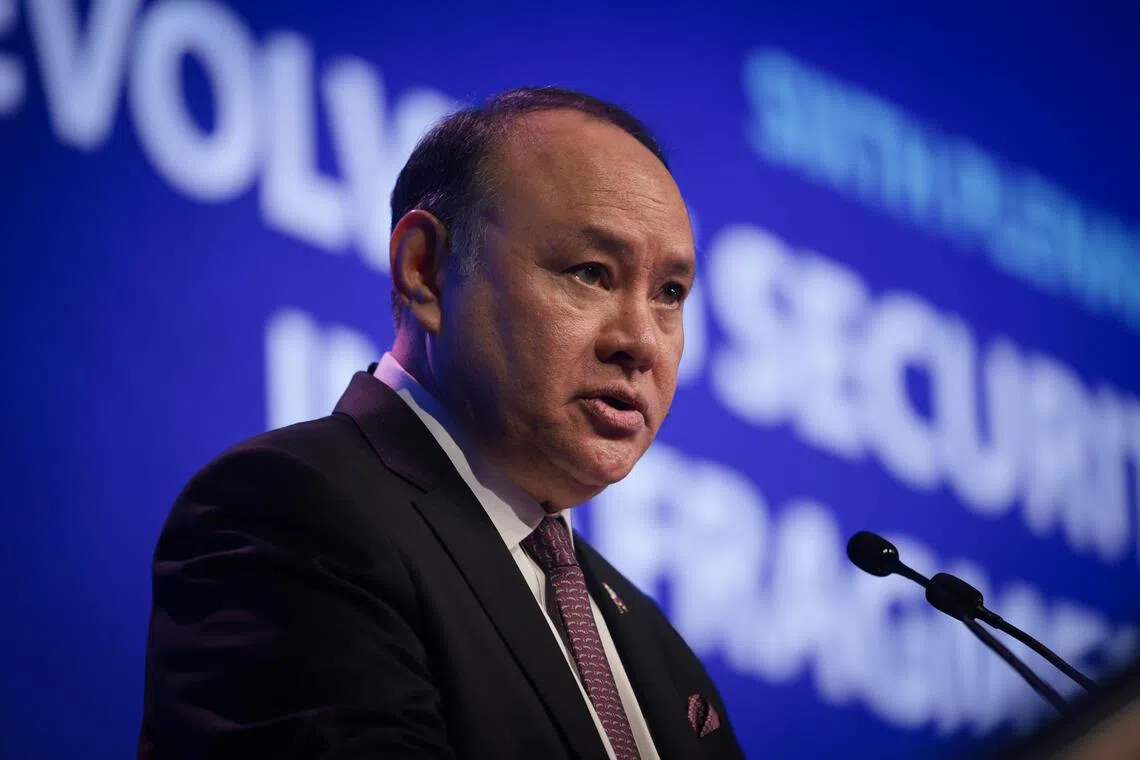 Gilberto Teodoro, Secretary of National Defense of the Philippines, speaking at the Shangri-La Dialogue on May 31.