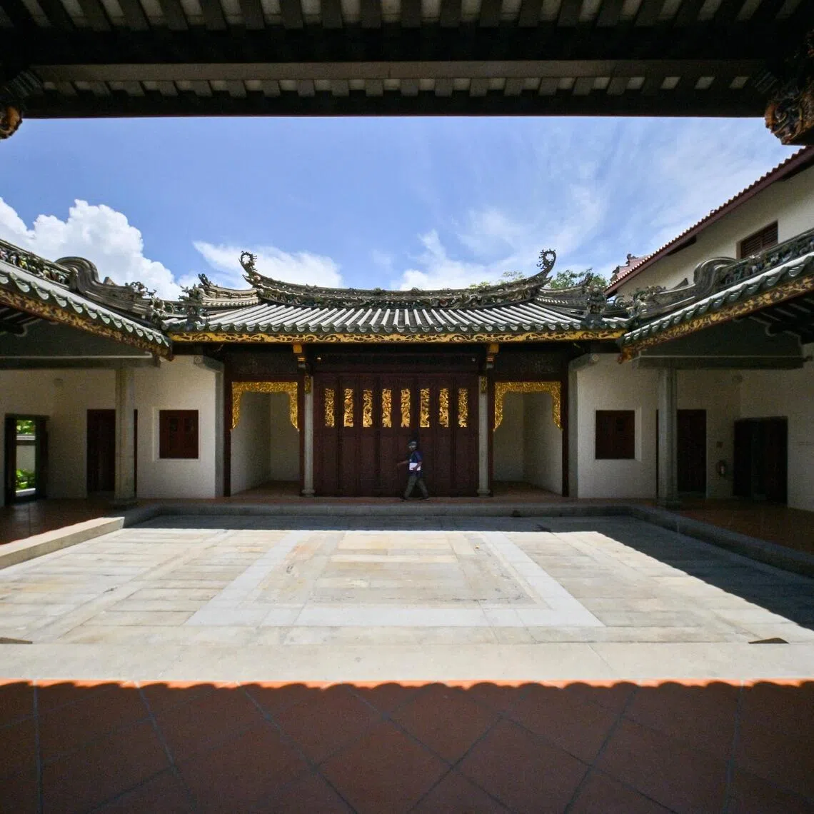 Screen door at the entrance hall and front courtyard of House of Tan Yeok Nee on Oct 14, 2025.  The House of Tan Yeok Nee, built in 1885 opposite The Istana, is one of the biggest conservation projects of the year - more than $100m including the land sale - and will be open to the public on Nov 1, 2025.