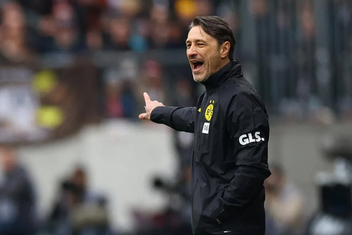 FILE PHOTO: Soccer Football - Bundesliga - FC St. Pauli v Borussia Dortmund - Millerntor-Stadion, Hamburg, Germany - March 1, 2025 Borussia Dortmund coach Niko Kovac reacts REUTERS/Lisi Niesner/File Photo