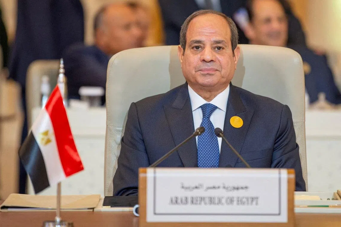 FILE PHOTO: Egypt's President Abdel Fattah El-Sisi attends Organisation of Islamic Cooperation (OIC) summit in Riyadh, Saudi Arabia, November, 11, 2023. Saudi Press Agency/Handout via REUTERS/File Photo