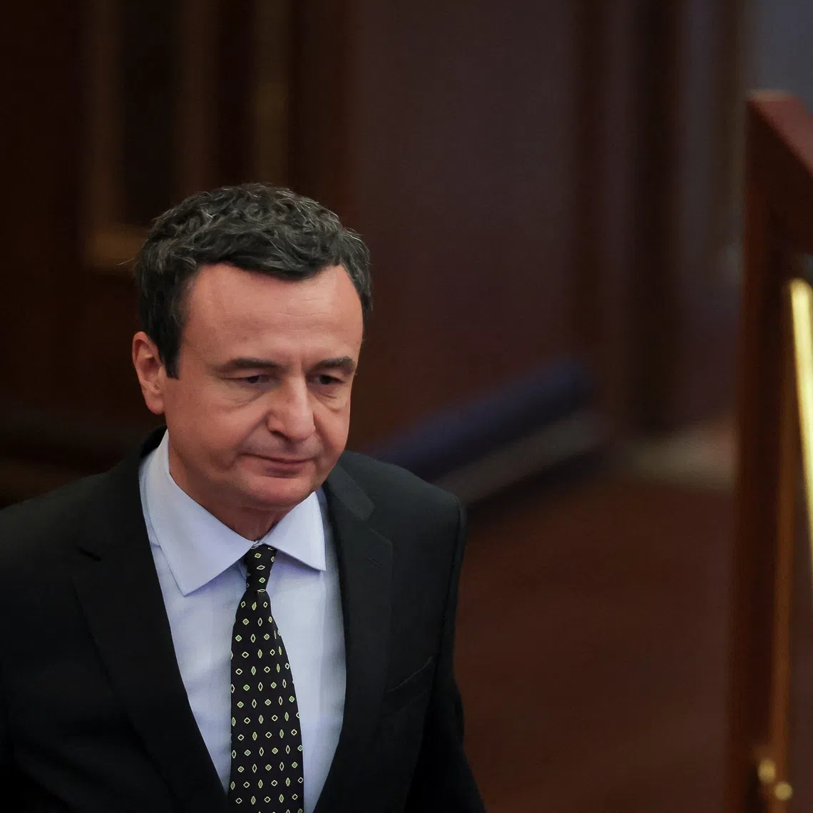 Acting Prime Minister of Kosovo and Vetevendosje party leader Albin Kurti arrives for the parliamentary session in Pristina, Kosovo, November 19, 2025. REUTERS/Valdrin Xhemaj