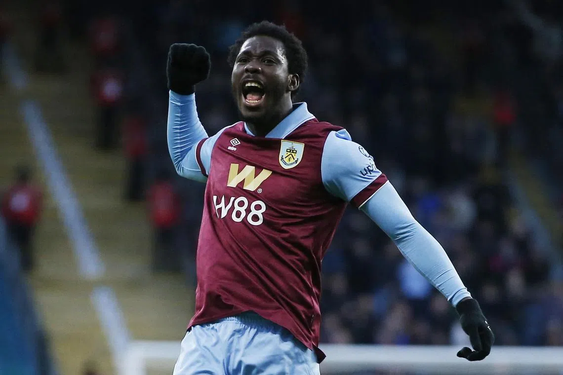 Burnley's January signing David Datro Fofana celebrates scoring the first of his two goals.