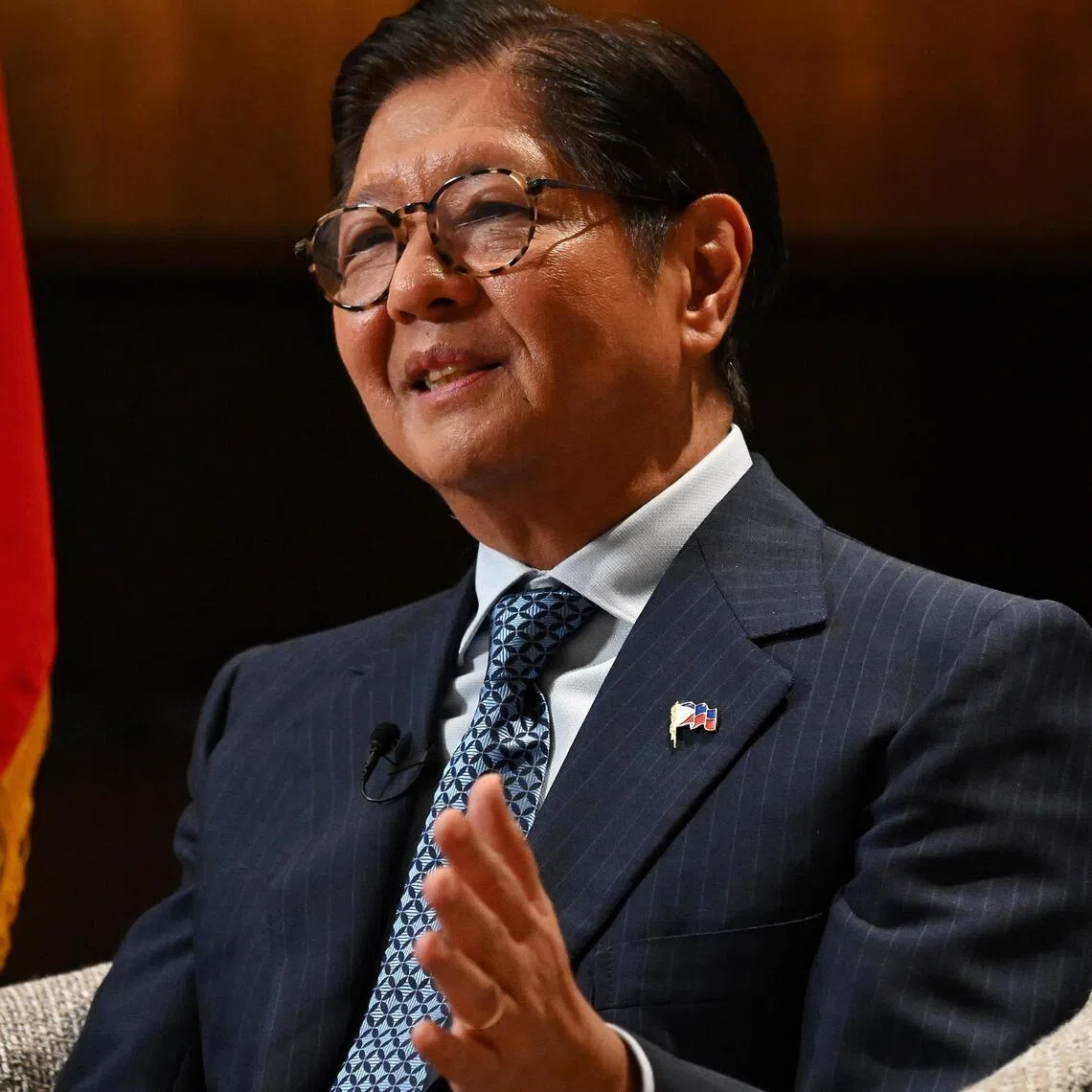 Philippine President Ferdinand Marcos Jr speaks during an exclusive interview with The Straits Times at the Hilton Orchard hotel on Oct 8.