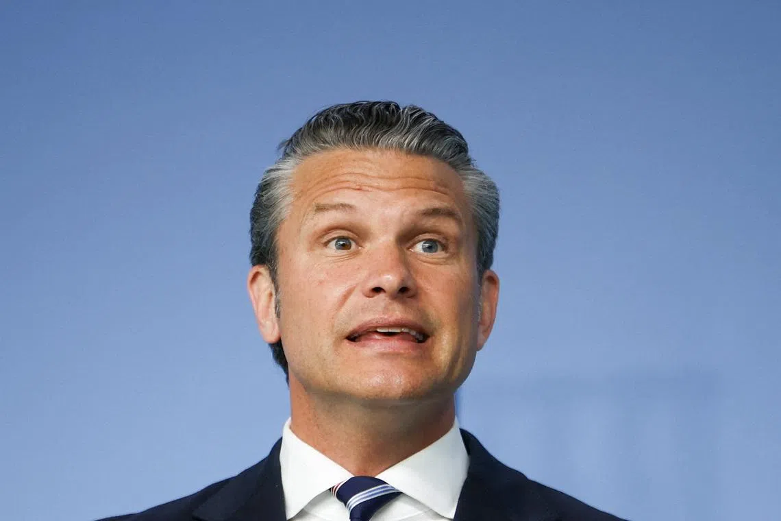 US Defense Secretary Pete Hegseth talks to the media on the day of a meeting of NATO defence ministers on June 18.