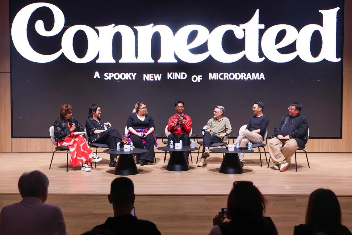 Connected’s premiere at the SPH Media auditorium on Oct 8 featured a panel discussion on the show moderated by actress and Fly Entertainment founder and chief executive officer Irene Ang (left).