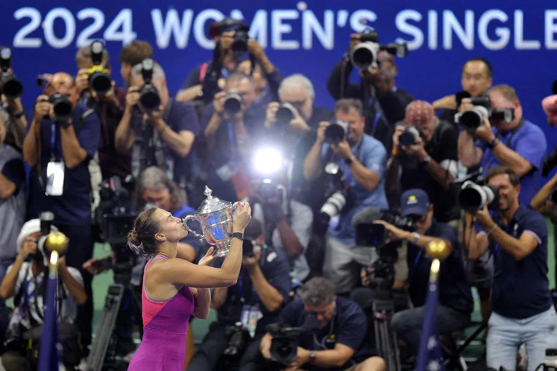 Aryna Sabalenka, U.S. Open, Flushing Meadows, New York, September 7, 2024. REUTERS/Andrew Kelly
