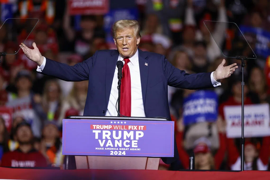 Republican presidential candidate Donald Trump speaking during a campaign event in Milwaukee, Wisconsin, on Nov 1.