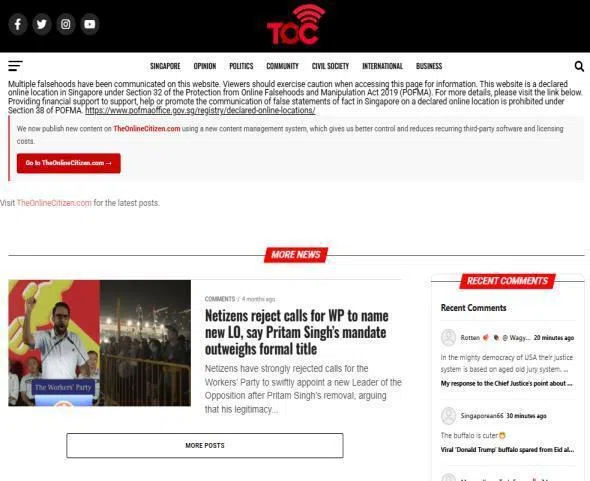 2 websites linked to digital news portal The Online Citizen required to ...