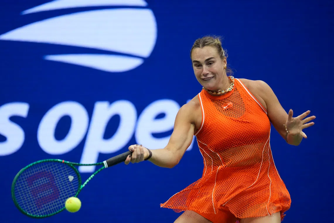 Tennis - U.S. Open - Flushing Meadows, New York, United States - September 6, 2026 Belarus' Aryna Sabalenka in action during her round of 16 match against Taylor Townsend of the U.S. REUTERS/Eduardo Munoz