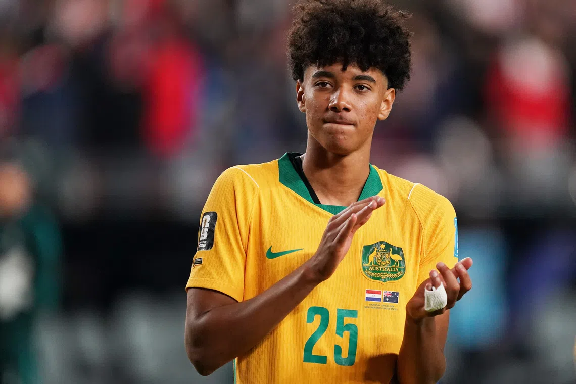 FILE PHOTO: Soccer Football - FIFA World Cup 2026 - Group D - Paraguay v Australia - San Francisco Bay Area Stadium, Santa Clara, California, U.S. - June 25, 2026 Australia's Lucas Herrington applauds fans after the match IMAGN IMAGES via Reuters/David Gonzales/File Photo