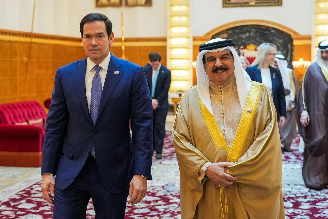 US Secretary of State Marco Rubio leaves after a meeting with Bahrain’s King Hamad bin Isa Al Khalifa.