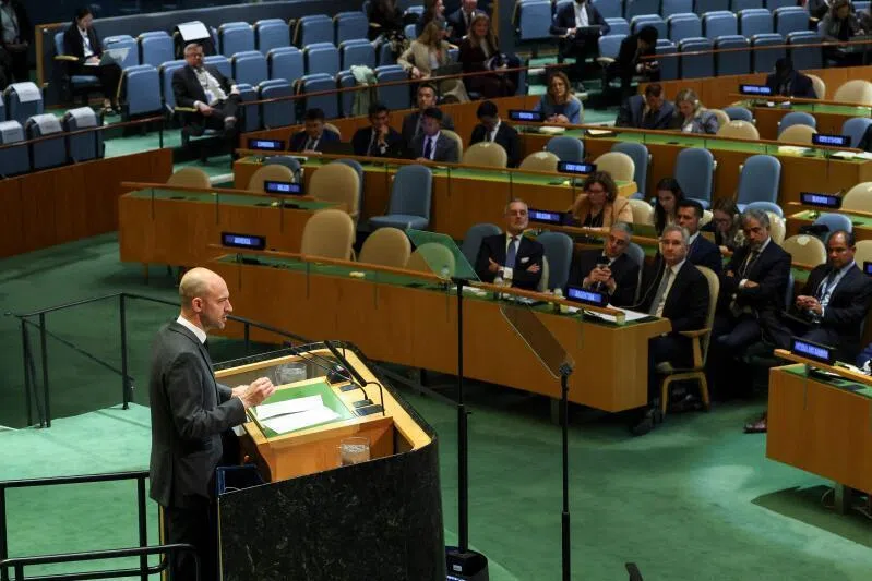 France's Foreign Affairs Minister Jean-Noel Barrot speaks during the 11th Review Conference of the Treaty on the Non-Proliferation of Nuclear Weapons (NPT) at the United Nations Headquarters in New York on April 27, 2026. (Photo by ANGELA WEISS / AFP)