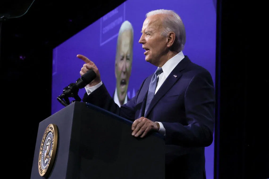U.S. President Joe Biden speaks at the 115th NAACP National Convention in Las Vegas, Nevada, U.S., July 16, 2024. REUTERS/Tom Brenner