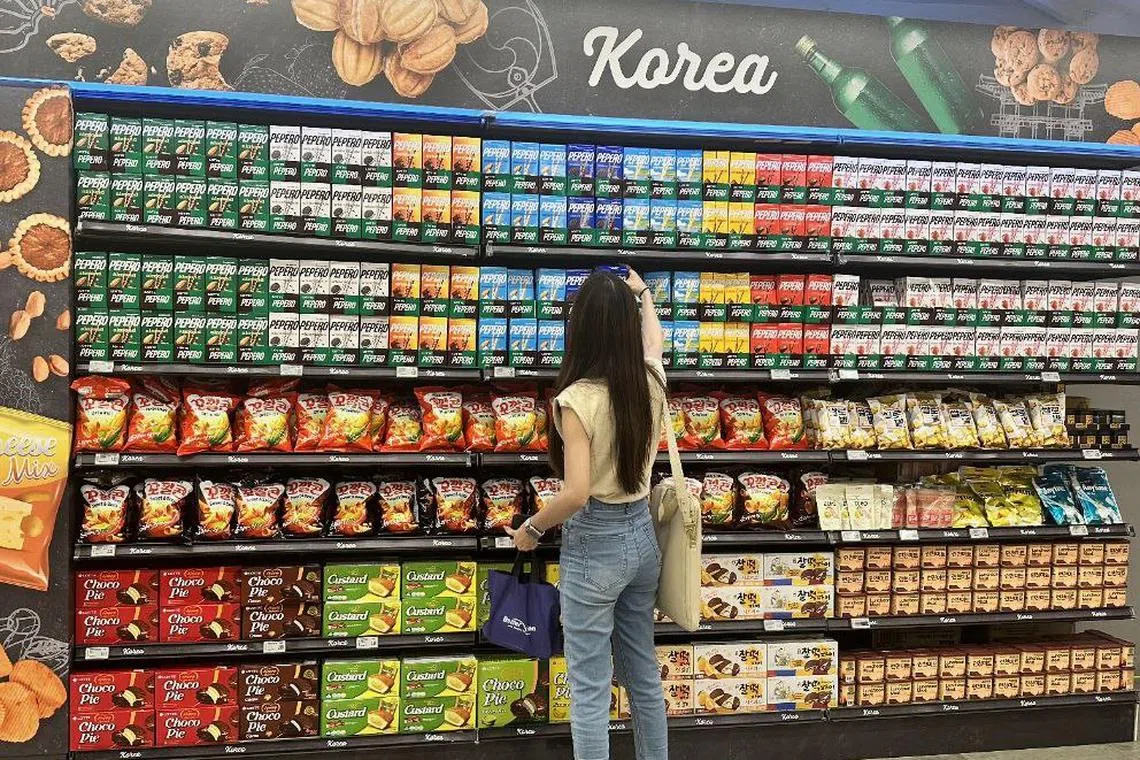 Lotte products on shelves at Fairprice Xtra Vivo City hypermarket.