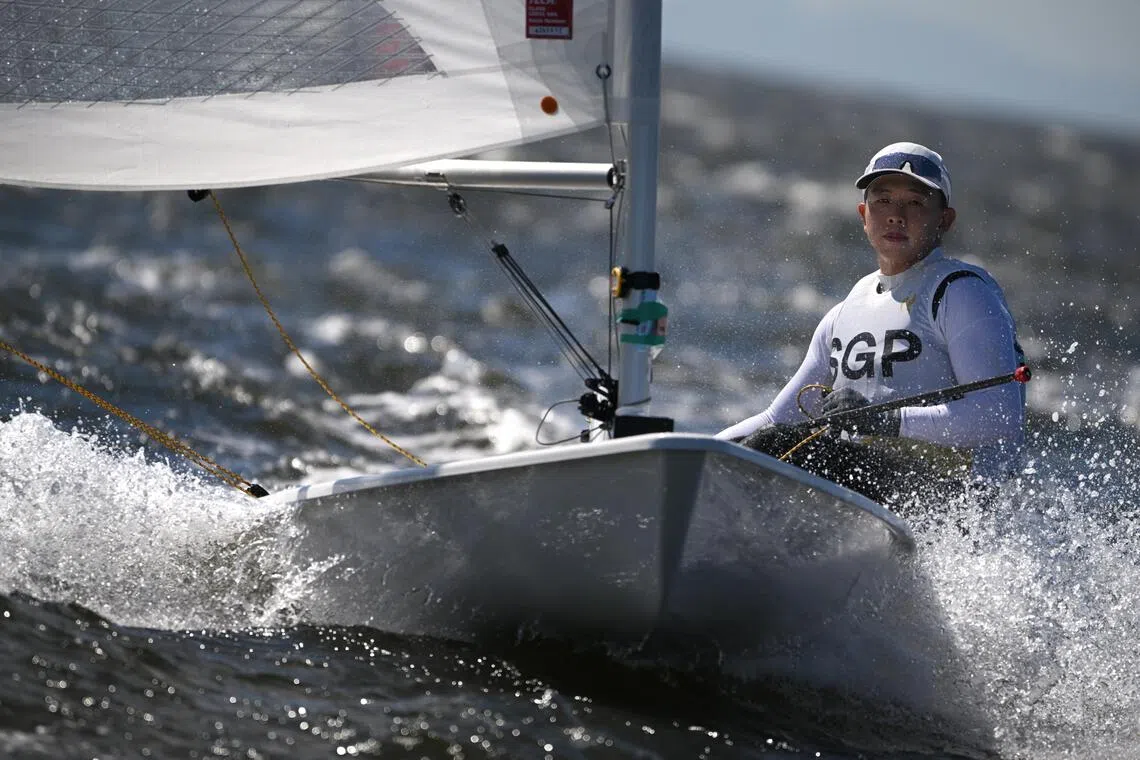 Ryan Lo in action during  the Men?s Dinghy ILCA 7 final at the Kaiyoh Yacht Harbour on Oct 2, 2026.