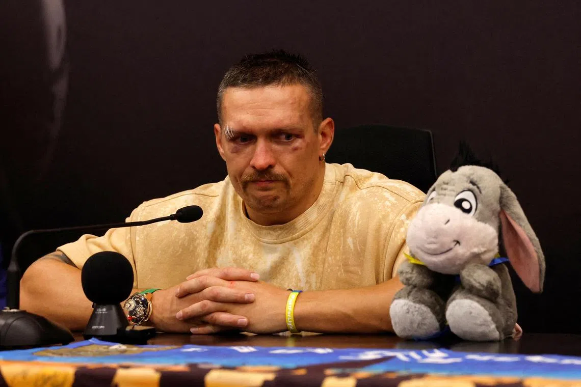FILE PHOTO: Boxing - Tyson Fury v Oleksandr Usyk - Kingdom Arena, Riyadh, Saudi Arabia - May 19, 2024 Oleksandr Usyk during press conference Action Images via Reuters/Andrew Couldridge/File Photo