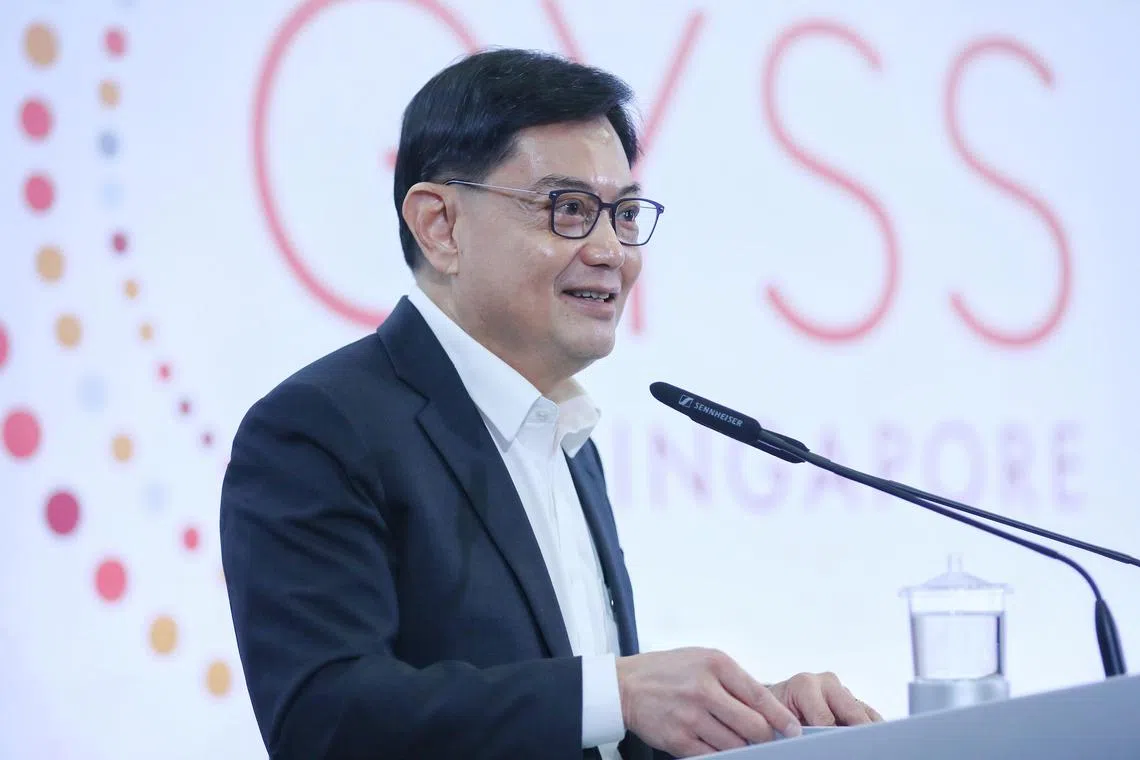 ST20230117_202393834852/Feline Lim/azgyss17

Deputy Prime Minister and Coordinating Minister for Economic Policies Heng Swee Keat delivers a speech during the opening ceremony of the Global Young Scientists Summit held at SUTD on 17 January 2023.