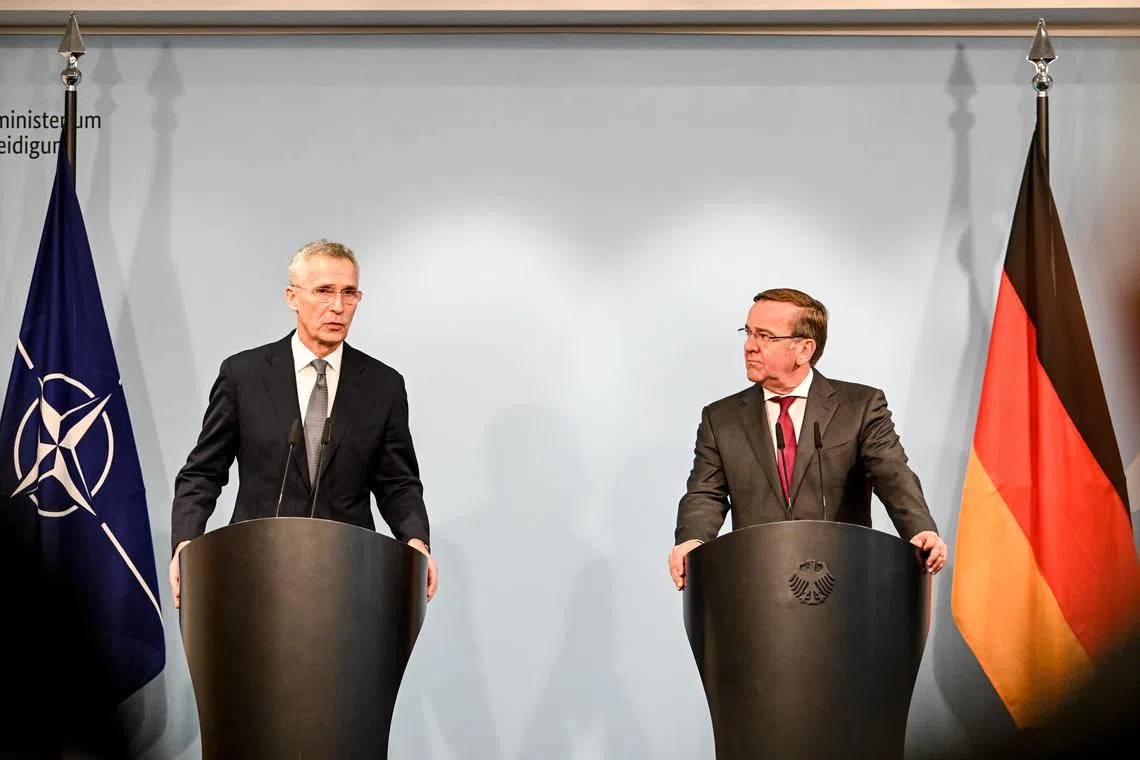 Nato chief Jens Stoltenberg (left) and German Defence Minister Boris Pistorius announced jointly that a decision on sending tanks to Ukraine was imminent.