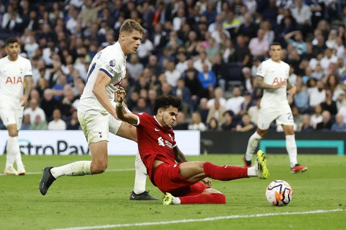 Liverpool's Luis Diaz in action against Tottenham Hotspur in their English Premier League clash.