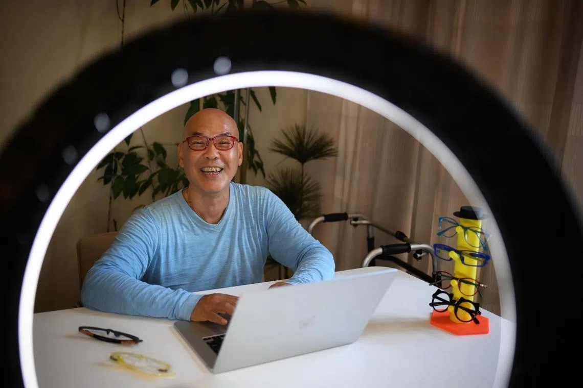 Mr Ricky Law, 69, lives alone and likes it. The lecturer in digital marketing does livestreams on ageing, plays sports and makes a point to dress up including changing his spectacle frames.