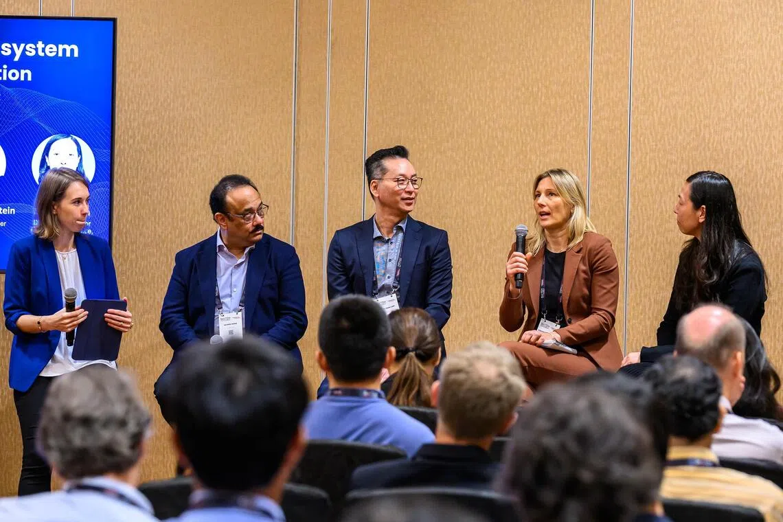 There is a lot of excitment, a lot of money, in quantum investing now, said a panel moderated by Ms Lisa Schroeder, accelerator director, Qai Ventures Singapore, and (from left) Dr Rajeeb Hazra, chief executive, Quantinuum, Mr Ling Keok Tong, executive director, national quantum office, Ms Alexandra Beckstein, CEO Qai Ventures, Dr Ying Chen, director, centre for quantitative finance, NUS.

Source and Credit: QAI VENTURES