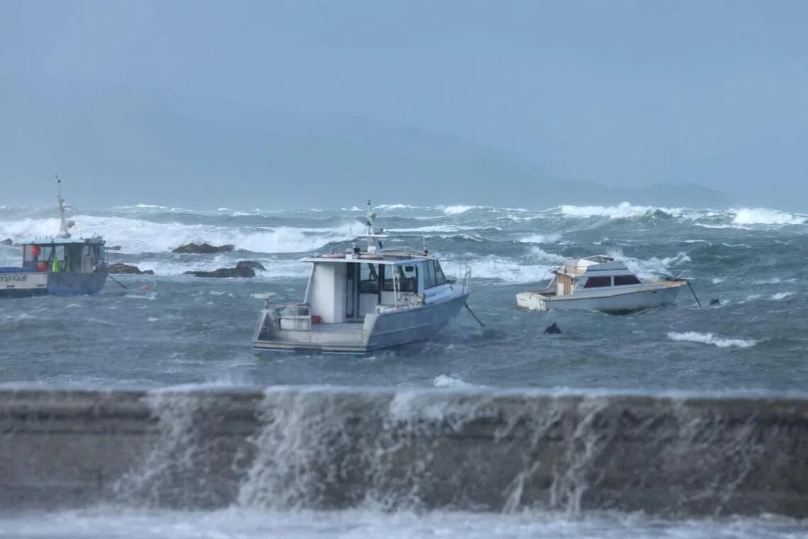 Stormy seas pound the coastline in the Wellington suburb of Island Bay on June 9, 2026.