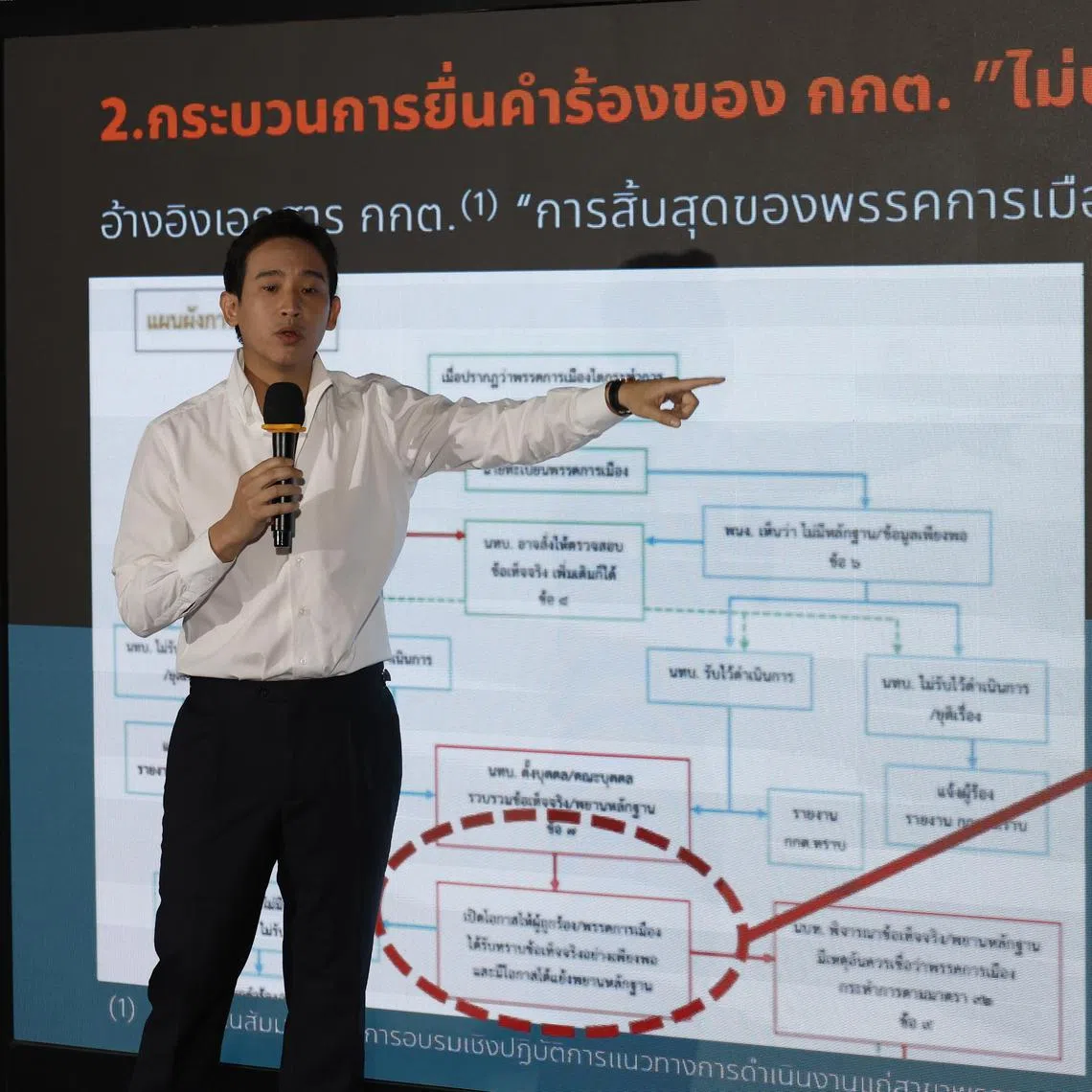 Former leader of the Move Forward Party Pita Limjaroenrat speaks to the media during a press conference on the party's plan to defend in its dissolution case, at the party's headquarters in Bangkok, on June 9. 