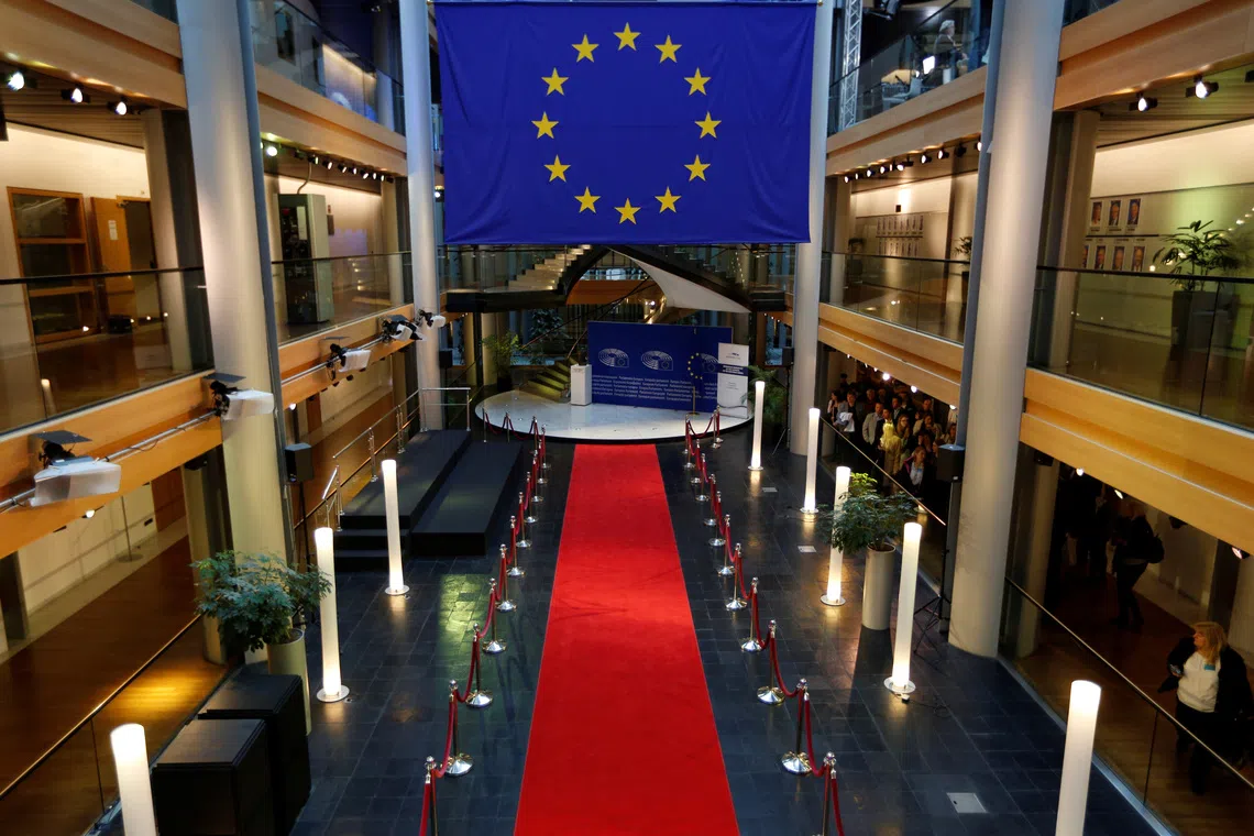 The protocol entrance of the European Parliament is seen at the European Parliament in Strasbourg, France, March 14, 2019. REUTERS/Vincent Kessler