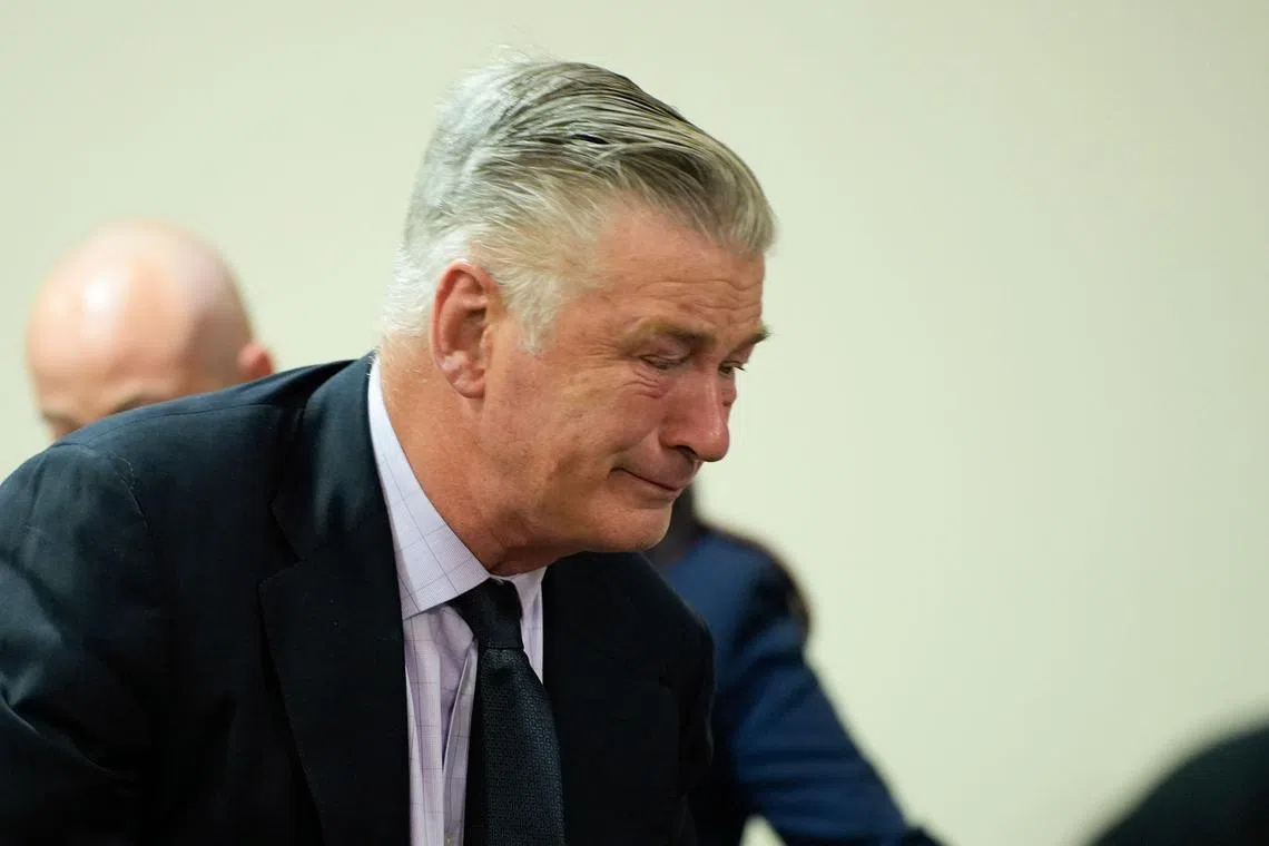 An emotional Alec Baldwin at the conclusion of his involuntary manslaughter trial.