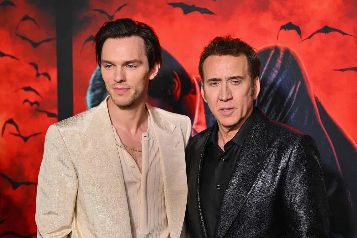 British actor Nicholas Hoult (L) and US actor Nicolas Cage (R) attend the premiere of "Renfield" in New York City on March 28, 2023. (Photo by ANGELA WEISS / AFP)