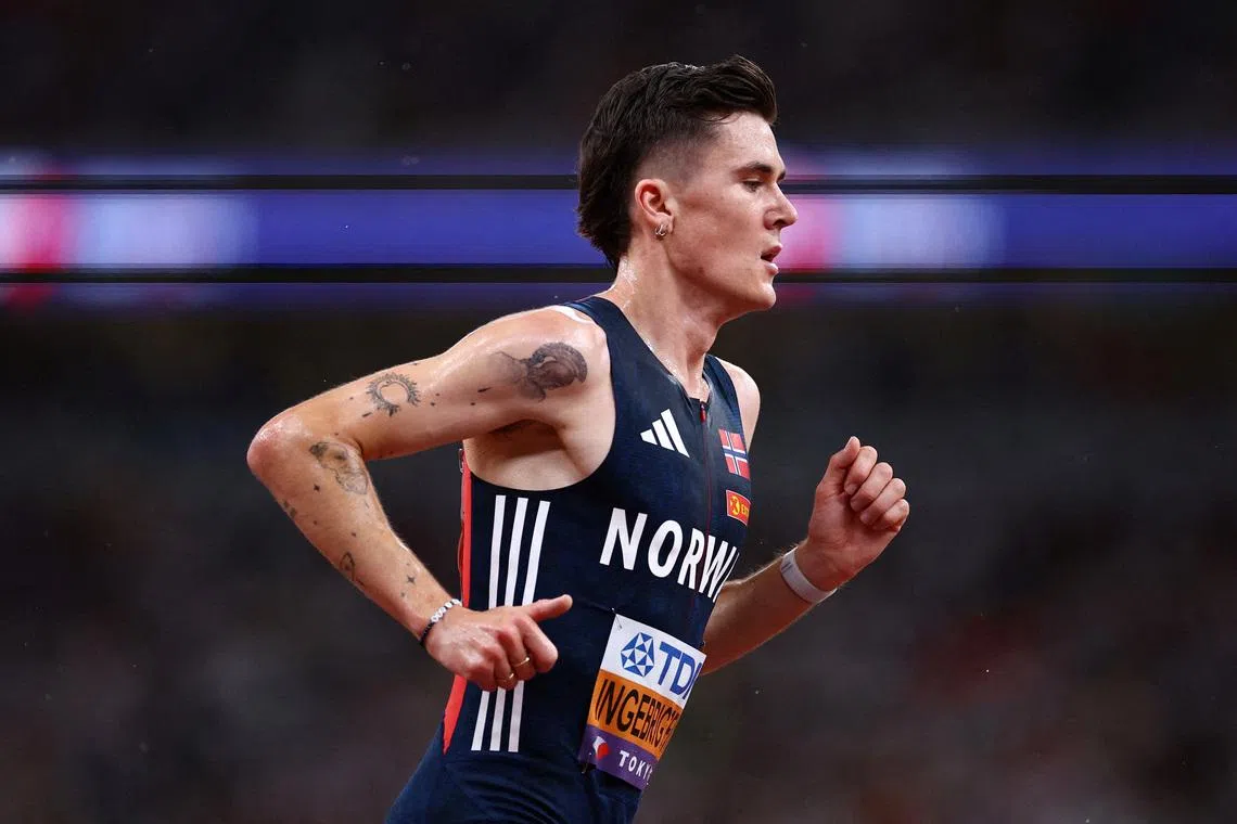 FILE PHOTO: World Athletics Championships Tokyo 2025 - Men's 5000m Final - Japan National Stadium, Tokyo, Japan - September 21, 2025 Norway's Jakob Ingebrigtsen in action during the final REUTERS/Sarah Meyssonnier/File Photo