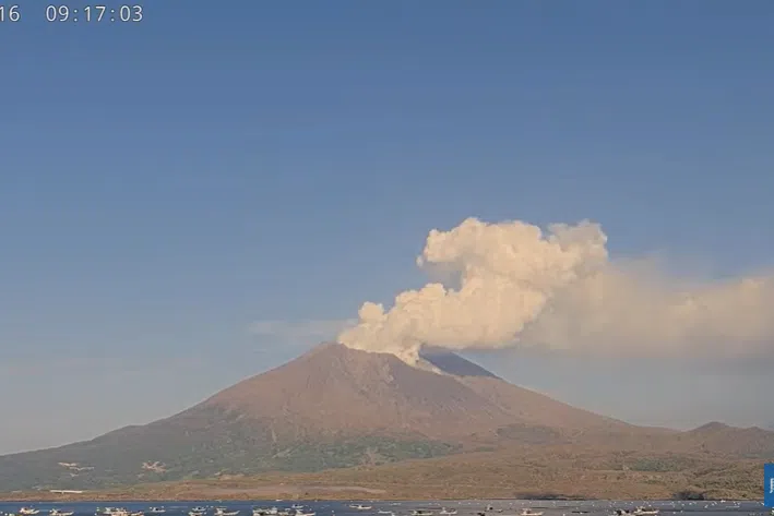 A livestream showing Sakurajima emitting ash and smoke on Nov 16.