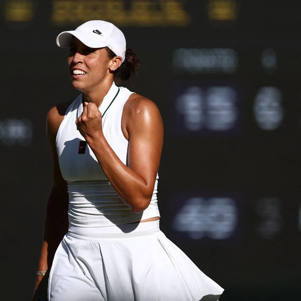 Tennis - Wimbledon - All England Lawn Tennis and Croquet Club, London, Britain - July 4, 2026 Madison Keys of the U.S. celebrates after winning her third round match against Amanda Anisimova of the U.S. REUTERS/Toby Melville