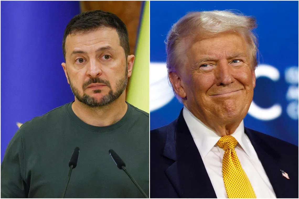 Ukraine President Volodymyr Zelensky (left) said he will most likely have a meeting with Mr Donald Trump (right) on Sept 26-27.
