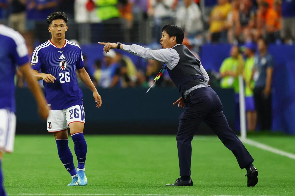 Soccer Football - FIFA World Cup 2026 - Group F - Netherlands v Japan - Dallas Stadium, Arlington, Texas, U.S. - June 14, 2026 Japan coach Hajime Moriyasu reacts REUTERS/Issei Kato