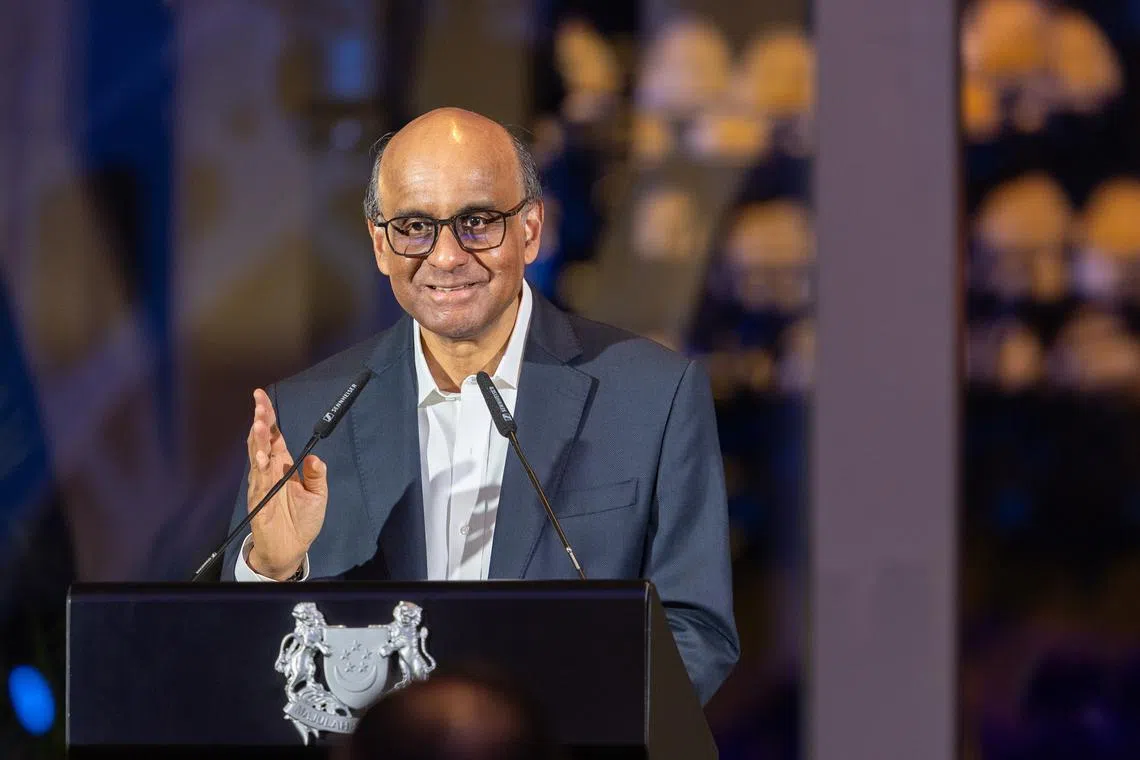 President Tharman Shanmugaratnam speaking at the opening gala for Singapore’s 5th annual tech conference Asia Tech x Singapore on May 27.