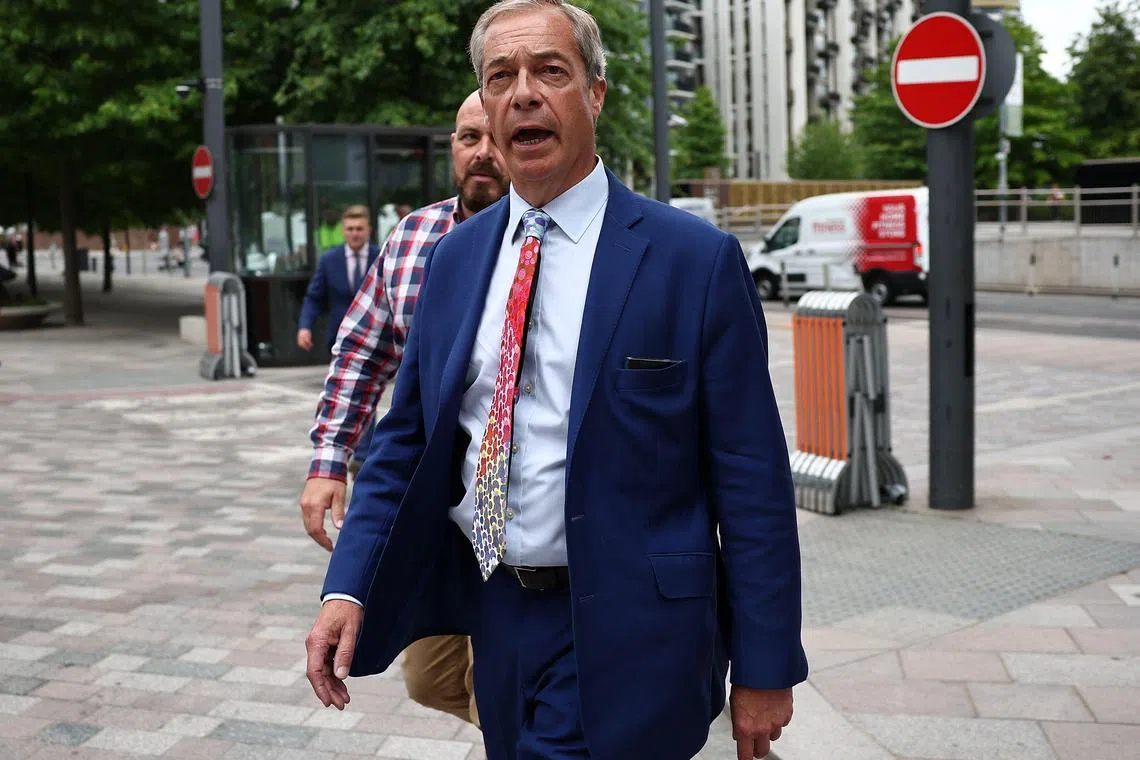 Reform UK leader Nigel Farage arriving for a television interview in central London, on June 28.