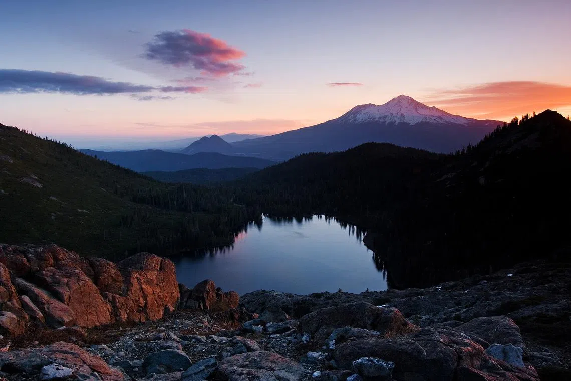 Hike around Heart Lake with Mount Shasta in the background.