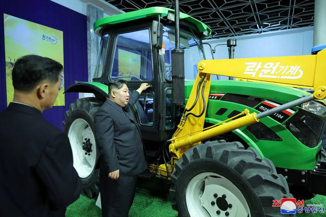North Korean leader Kim Jong Un visits the agricultural machinery exhibition hall, in an unknown location, in this picture released by North Korea's Korean Central News Agency (KCNA) on January 2, 2024.    KCNA via REUTERS